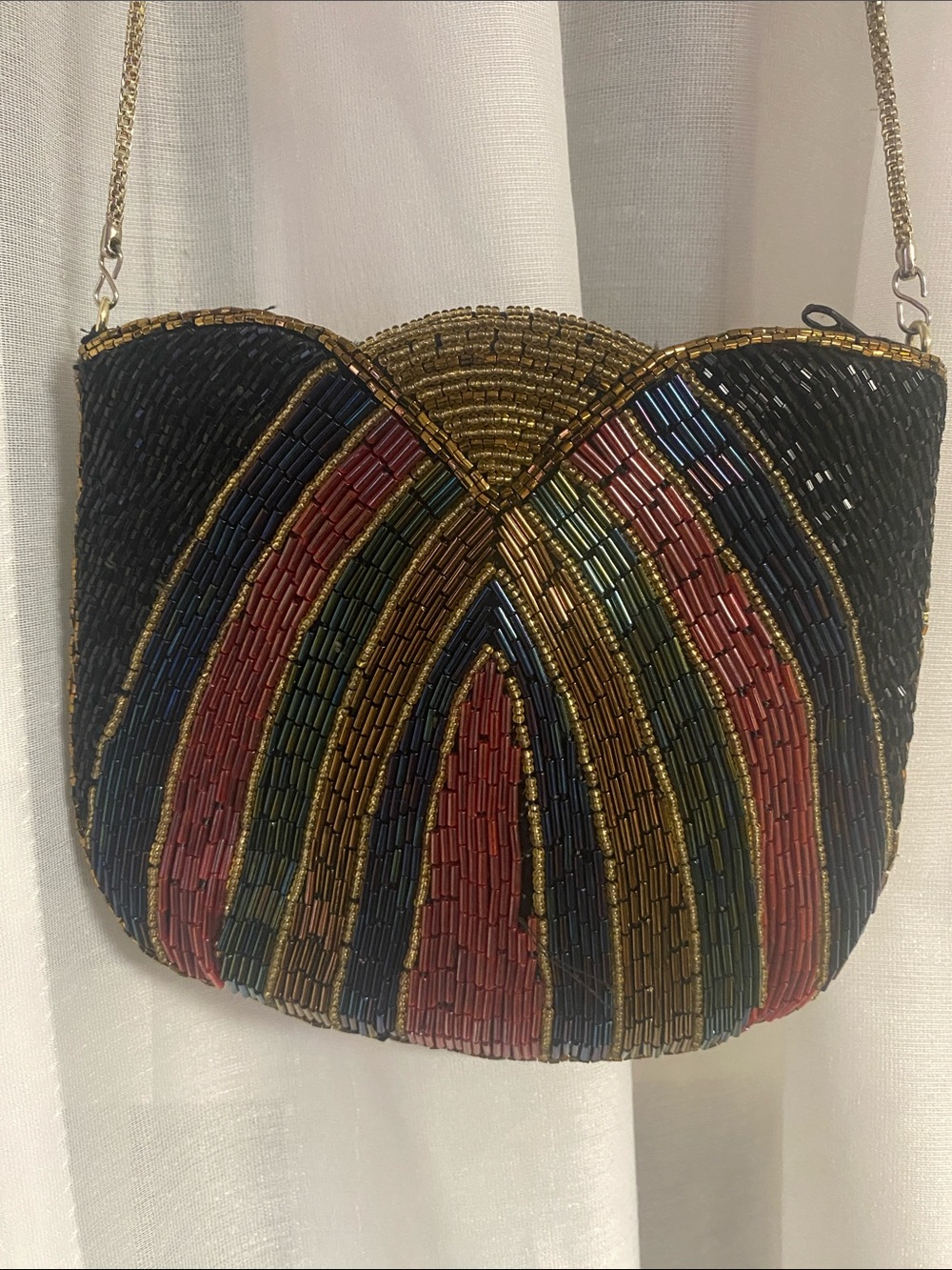 Vintage La Regale Beaded Evening Bag Satin Clutch Purse with Chain